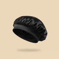 Black Satin Bonnet - Beige Background